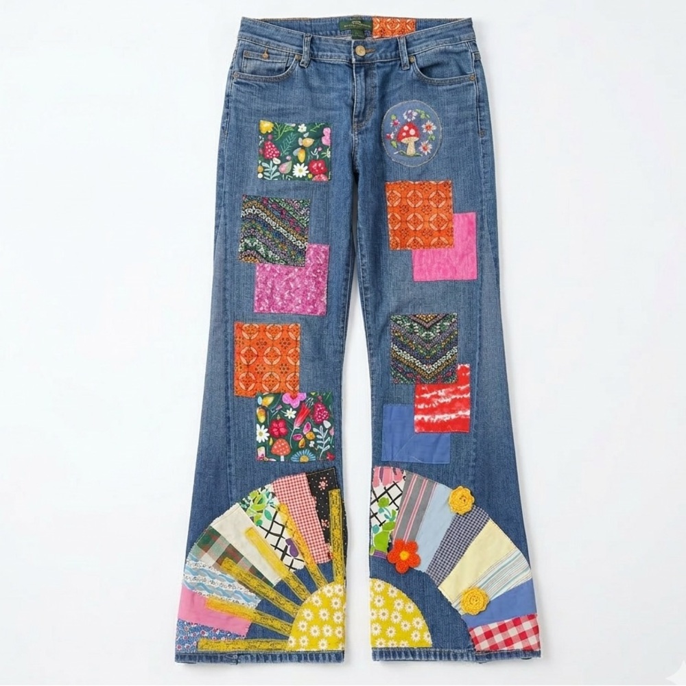 NWOT Lauren Ralph Lauren Colorful Patchwork Flare Jeans
